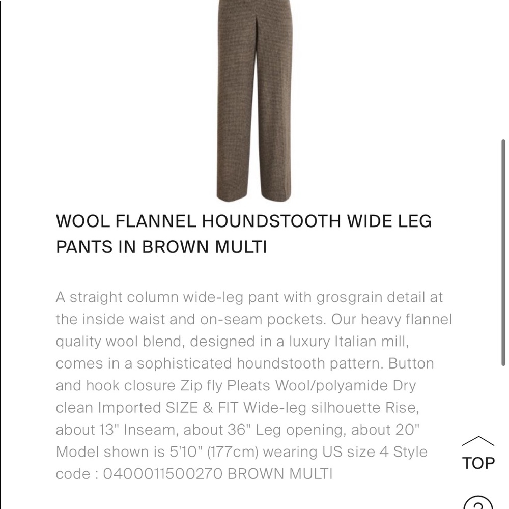 ❌SOLD❌Theory wide pant brown multi hounds flannel NWT $395 size 0 designer - Picture 5 of 9